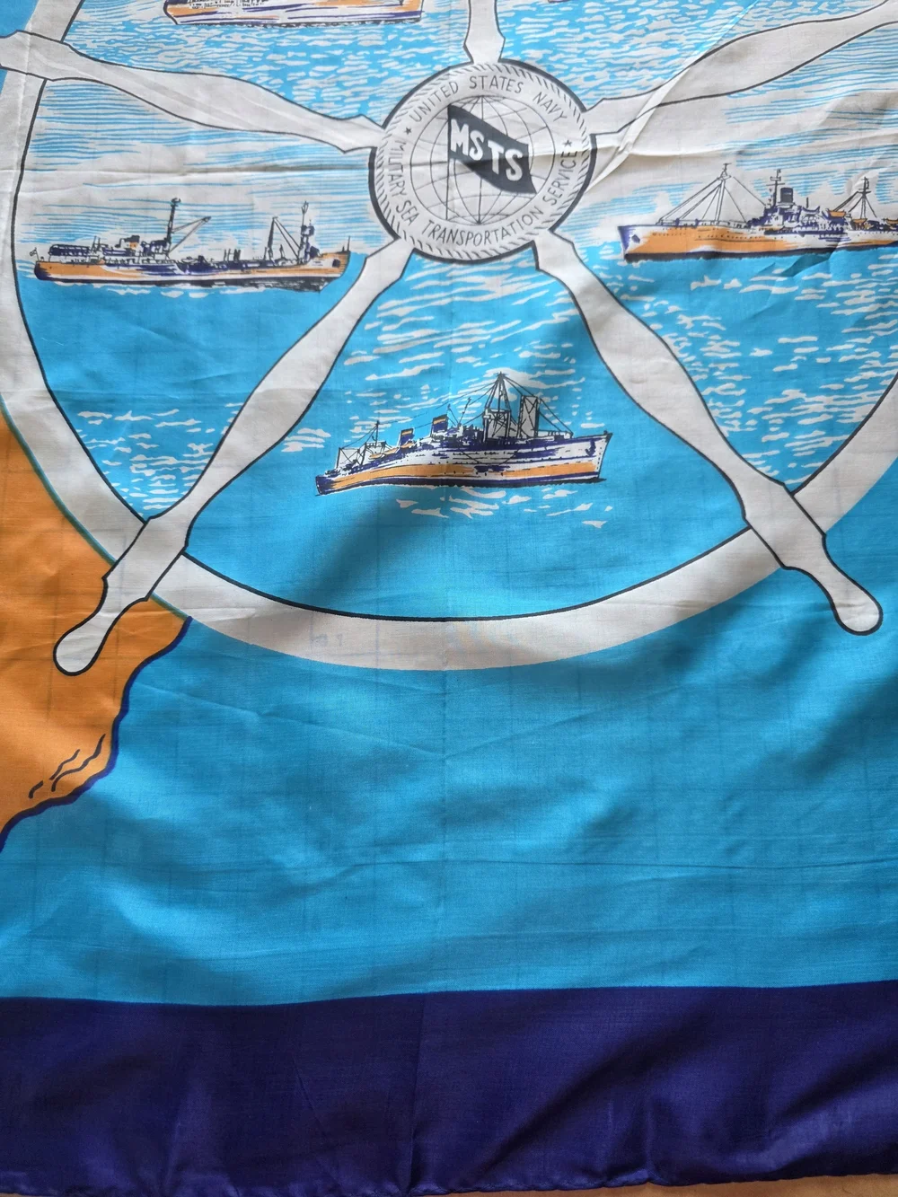 Vintage Blue U.S. Navy MSTS Military Sea Transportation Service Scarf Map 31x31